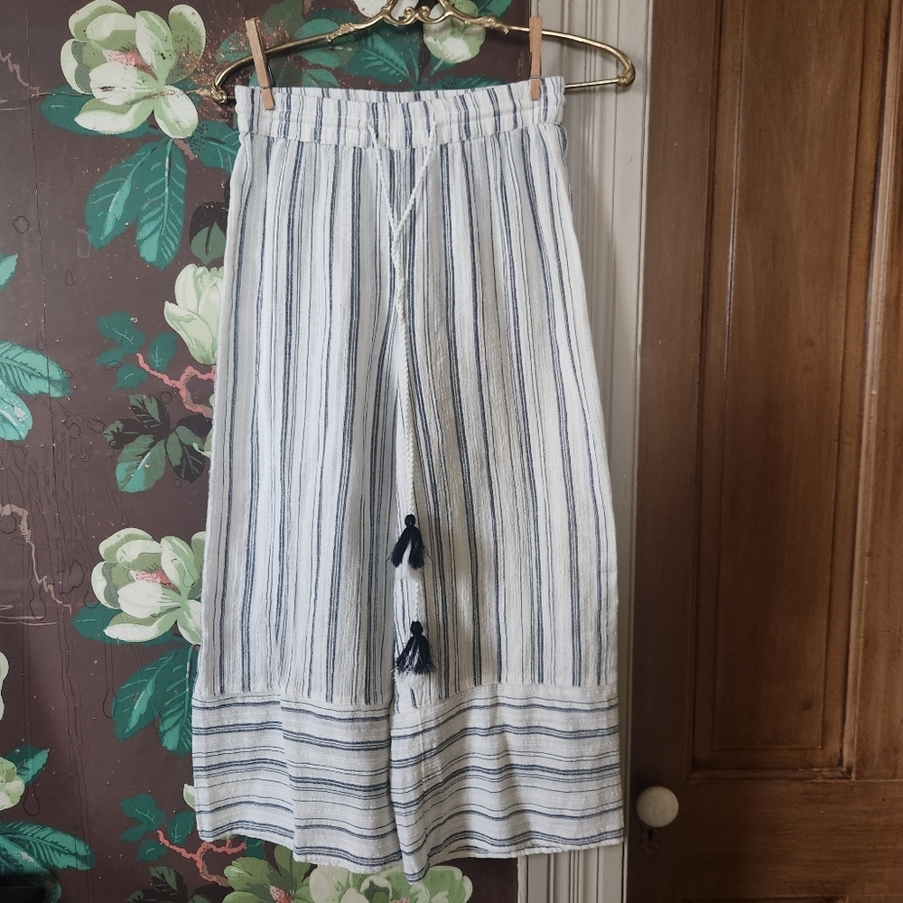 Sundance Salty Breeze Stripe Tassel Crop Pants Gauze Cotton Boho Beach XS